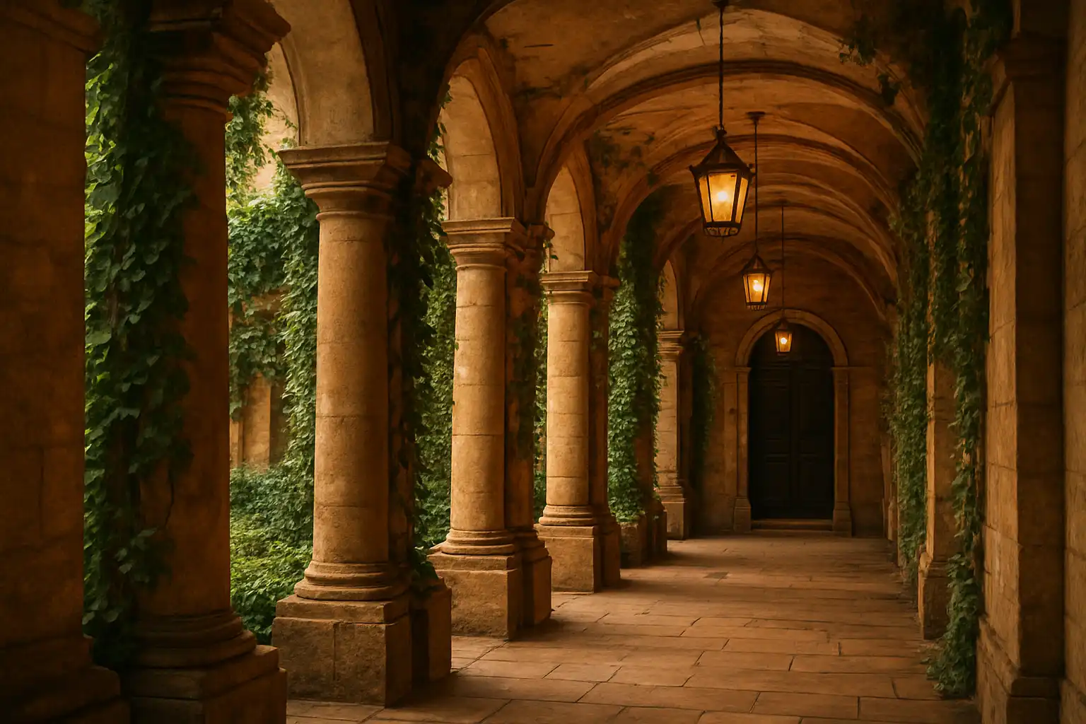Elegant courtyard arcade with stone columns representing the BetVeo Casino review