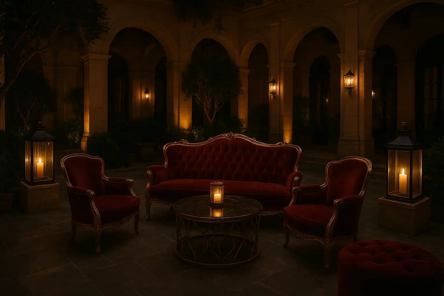 Ornate courtyard lounge representing the exclusive BetVeo VIP Club
